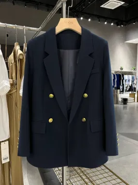 2024 Autumn New Navy High-end Casual Small Suit Jacket Women's Simple Commuting Versatile Formal Suit