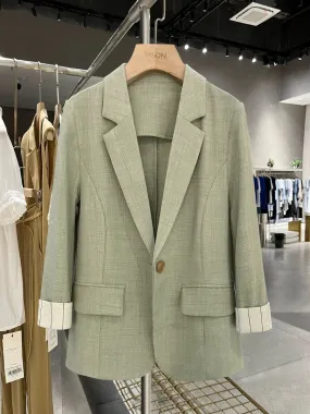 2024 spring and summer new thin green age-reducing western style suit jacket for women Korean style small fresh summer suit top