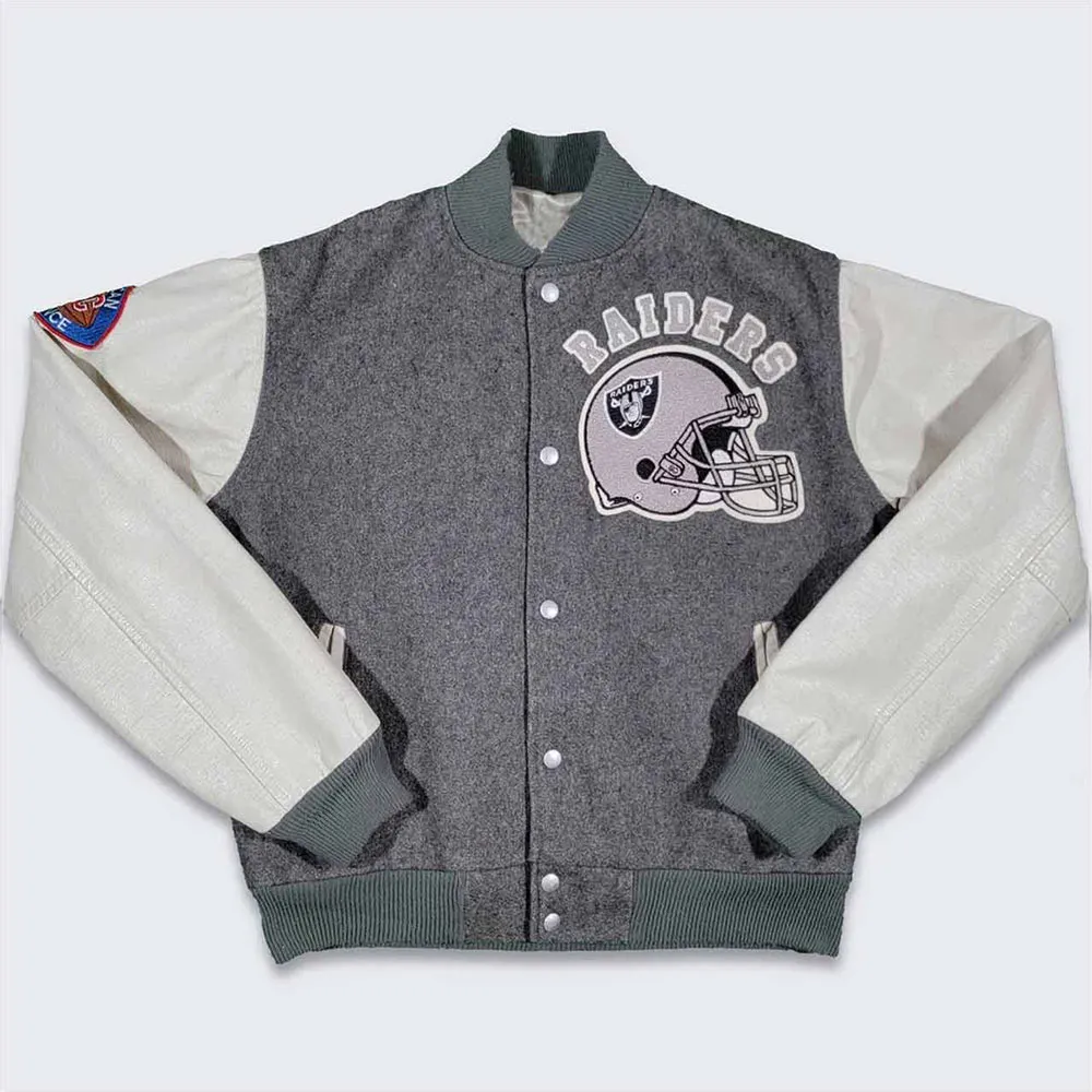 80’s LA Raiders Varsity Gray and Cream Jacket