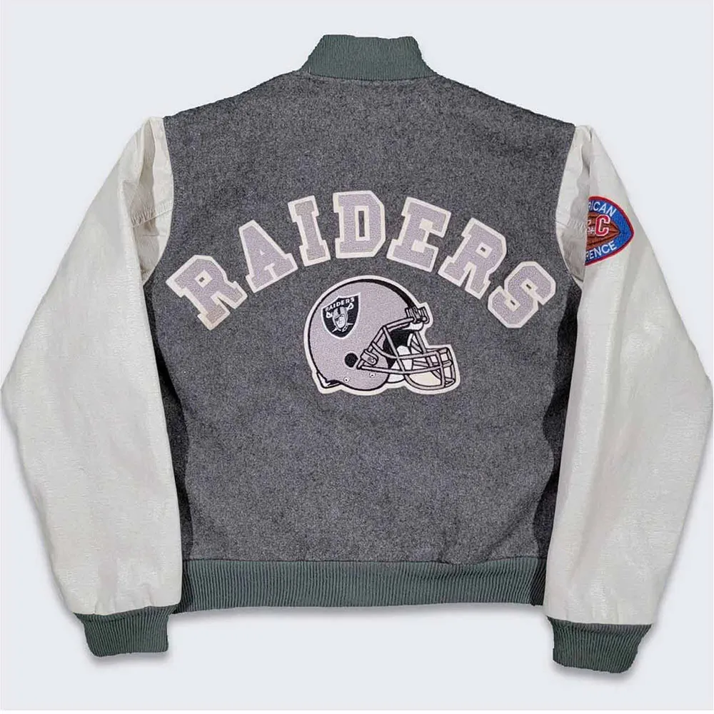 80’s LA Raiders Varsity Gray and Cream Jacket