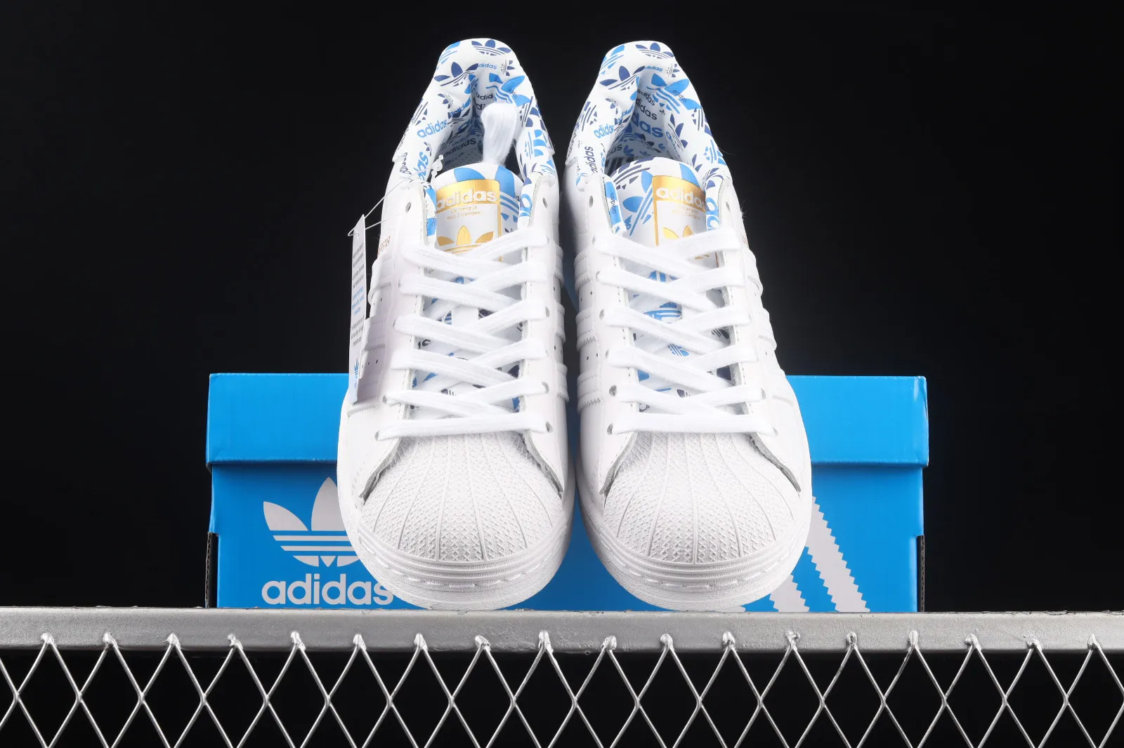 Adidas Originals Superstar Cloud White Blue Metallic Gold HO0186