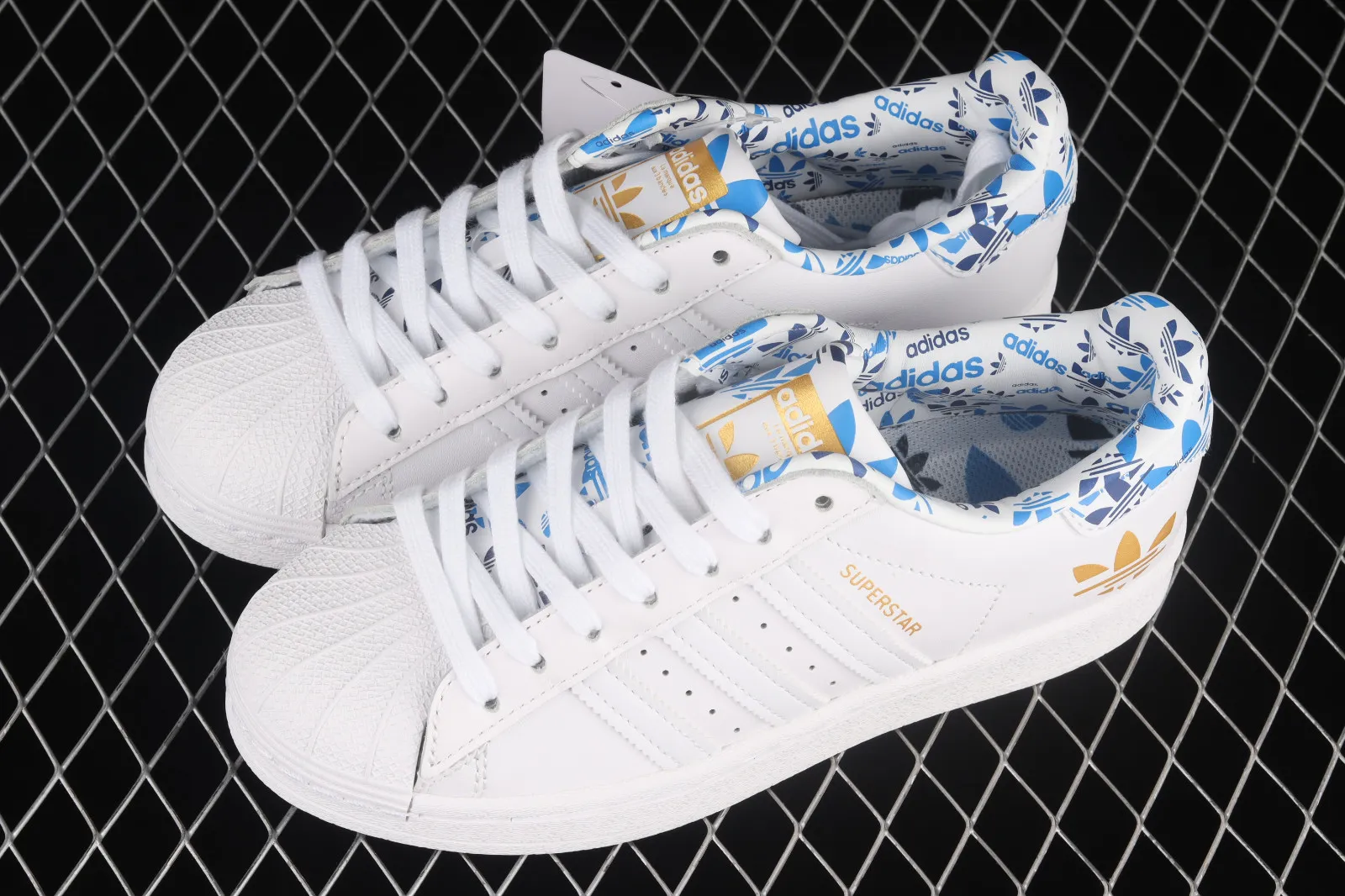 Adidas Originals Superstar Cloud White Blue Metallic Gold HO0186