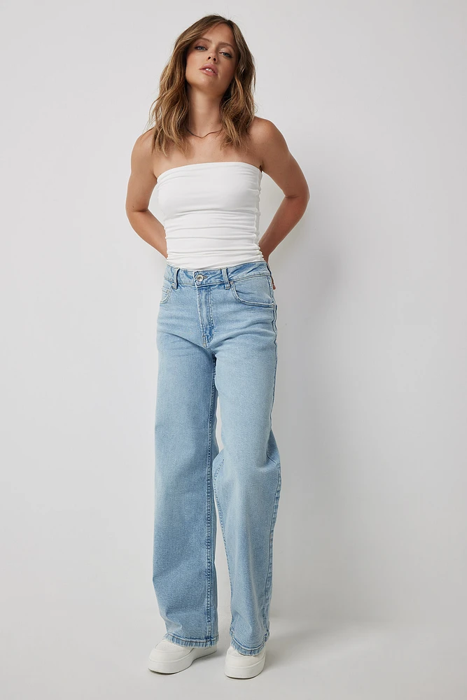 Ardene Ardene Mid Rise Wide Leg Jeans in Light Blue | Size | Spandex/Cotton