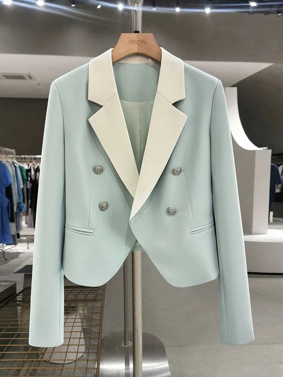 Azure high-end drape ultra-short suit jacket for women 2024 new spring and autumn Korean style suit trend for small people