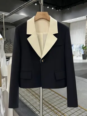 Black and white contrasting color splicing short suit jacket for women 2024 new spring and autumn trendy formal dress goddess st