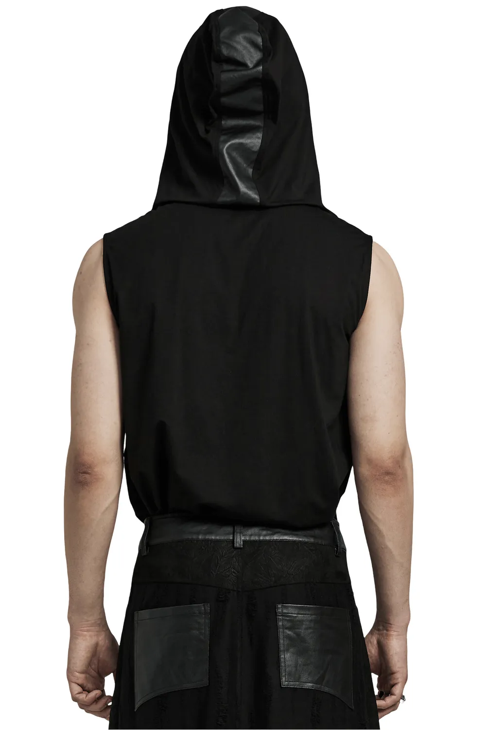 Black Edgy Male Sleeveless Hooded Top with Zipper