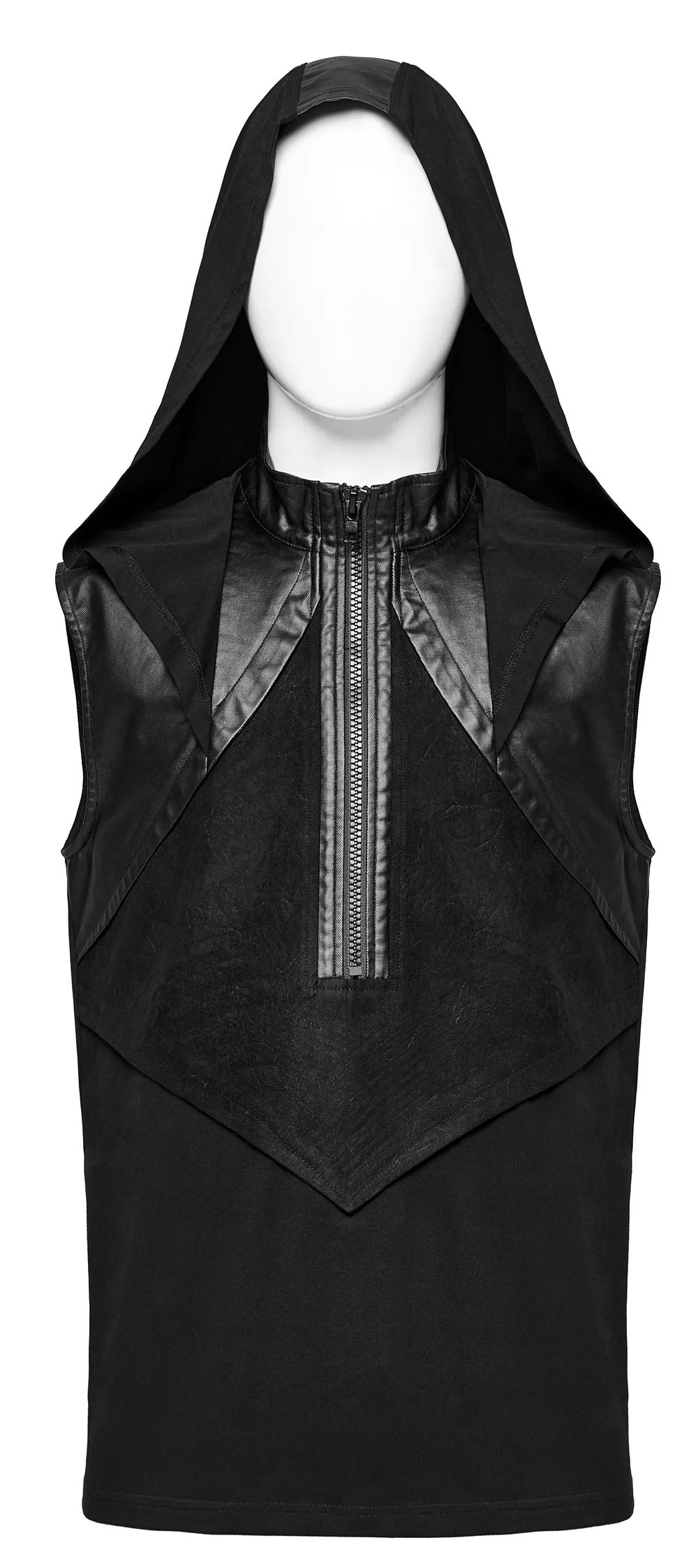 Black Edgy Male Sleeveless Hooded Top with Zipper