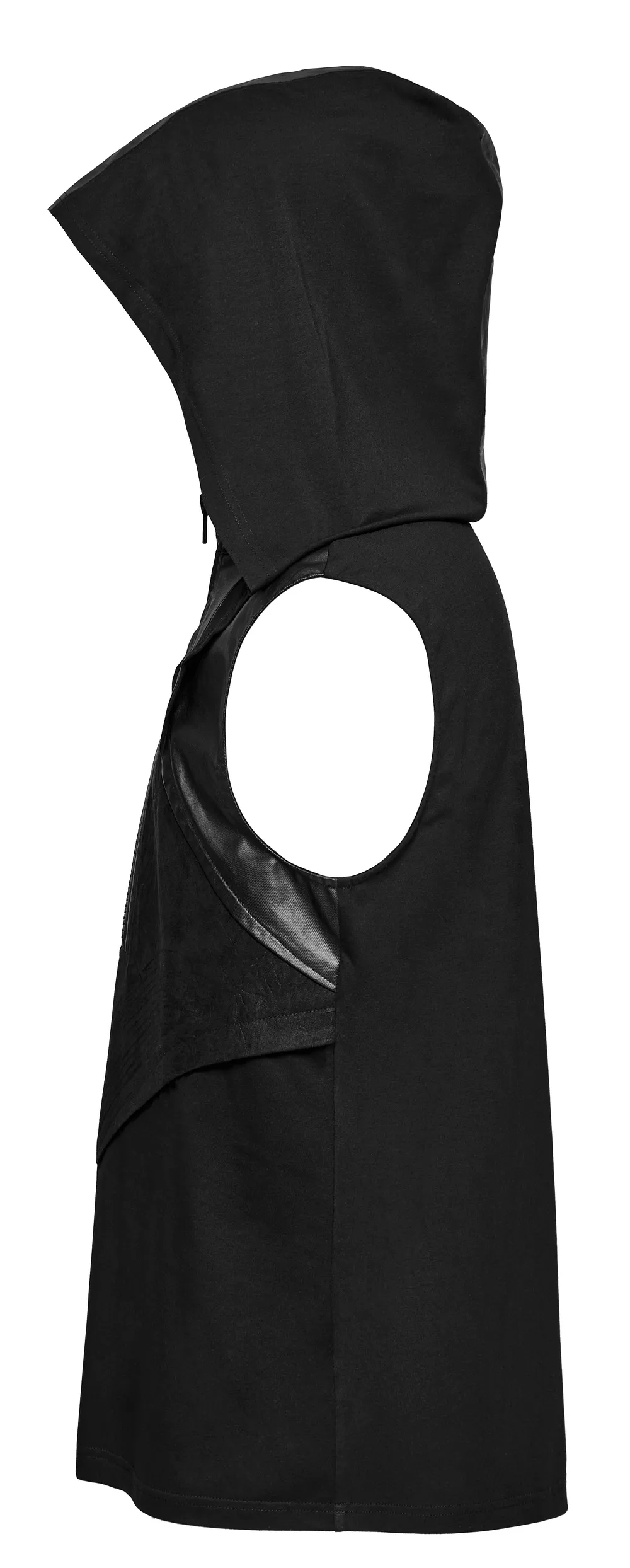 Black Edgy Male Sleeveless Hooded Top with Zipper