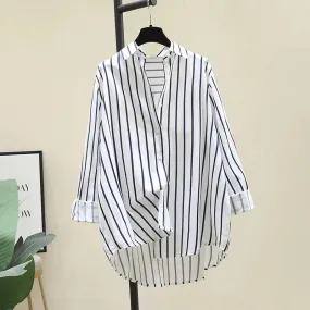 Blue vertical striped shirt for women 2024 early spring new loose casual versatile shirt temperament long-sleeved top jacket