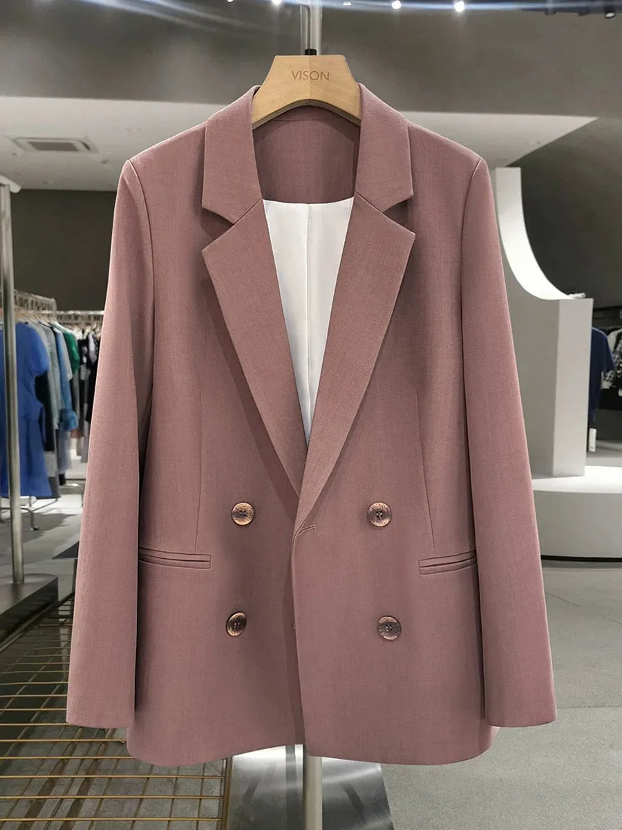 Brick red high-quality suit jacket for women 2024 new spring and autumn retro Hong Kong style street work suit trend