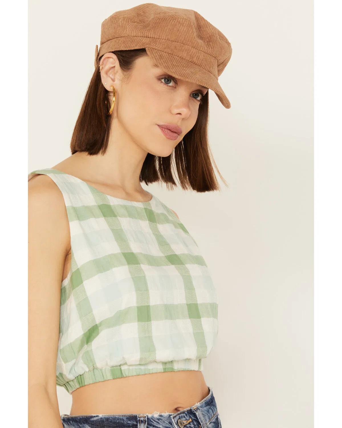 By Together Women's Gingham Print Cropped Sleeveless Top