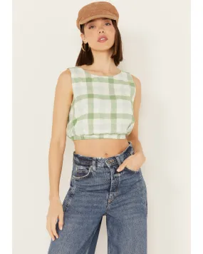 By Together Women's Gingham Print Cropped Sleeveless Top