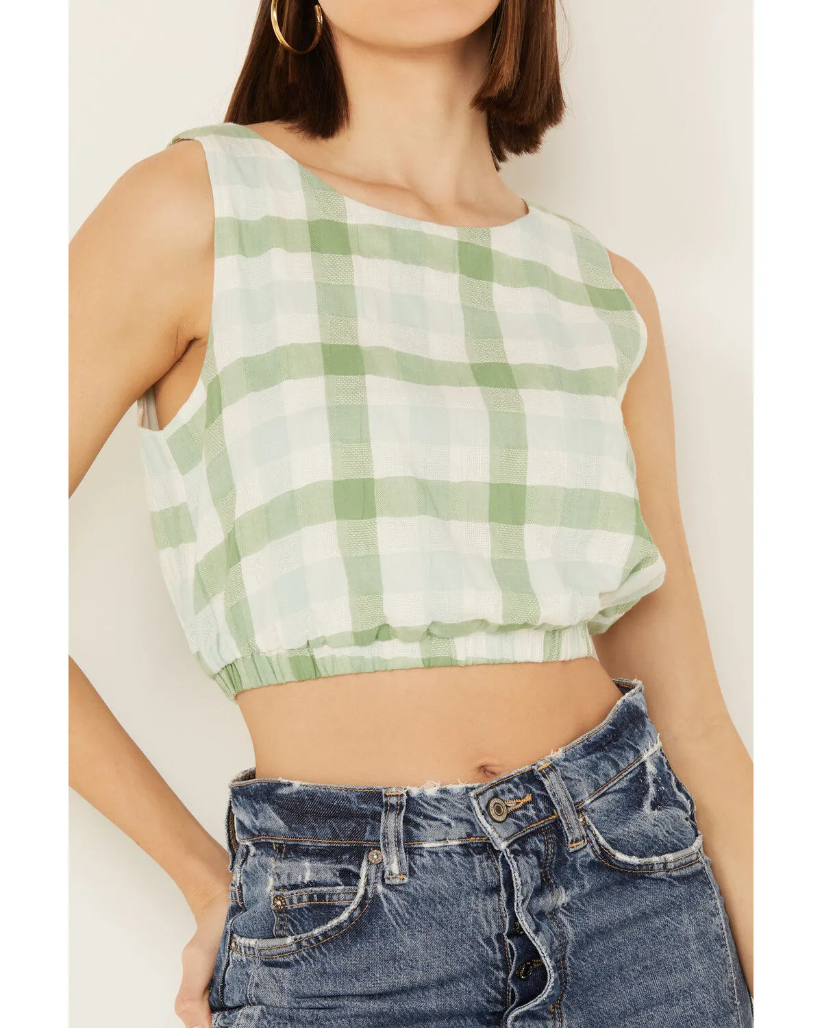 By Together Women's Gingham Print Cropped Sleeveless Top