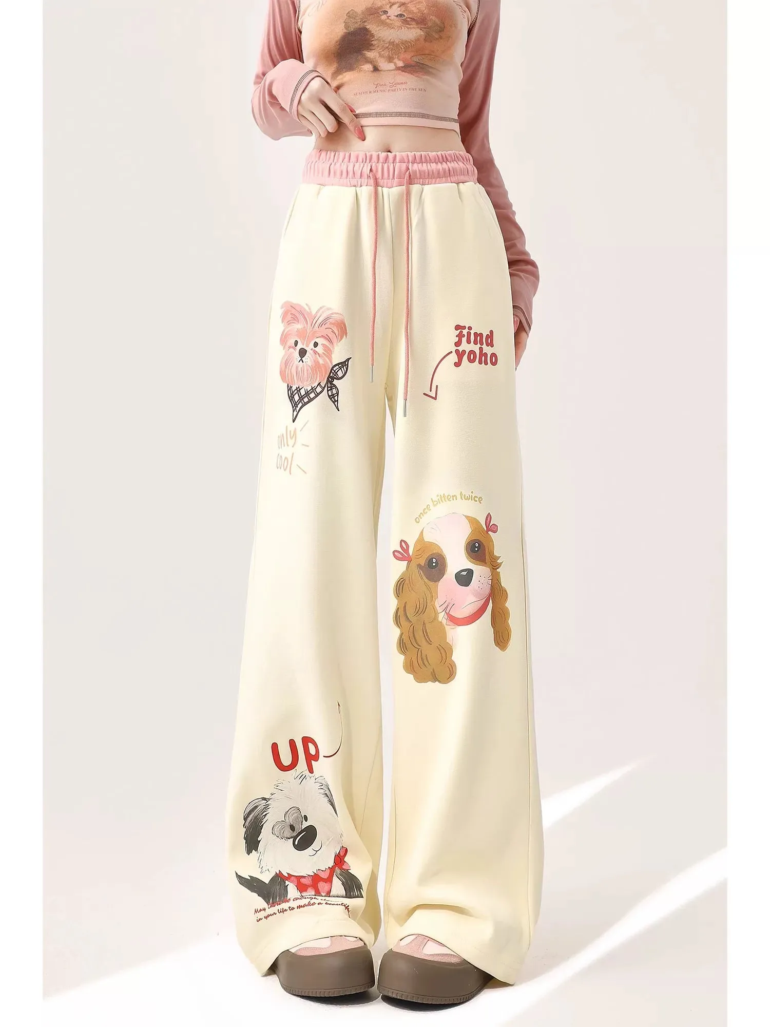 Cartoon graffiti casual sweatpants for women summer new American straight loose wide leg jazz dancing sports long pants