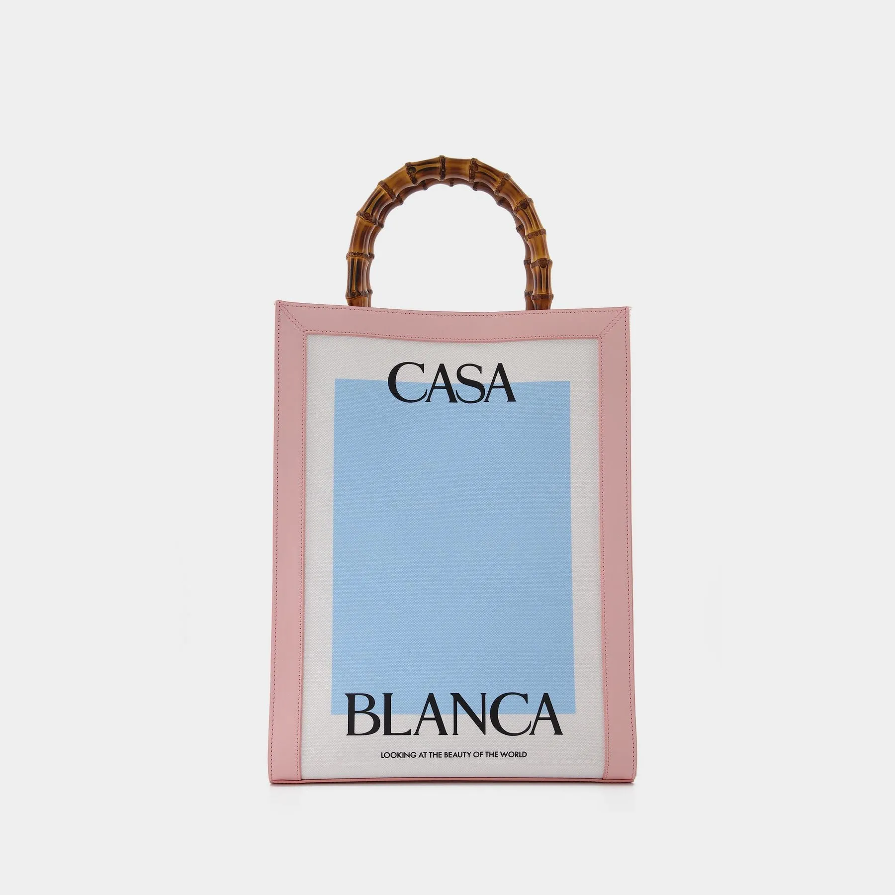 Casablanca  Casa Tote in Pink. White and Light Blue Lambskin with Cotton Handle