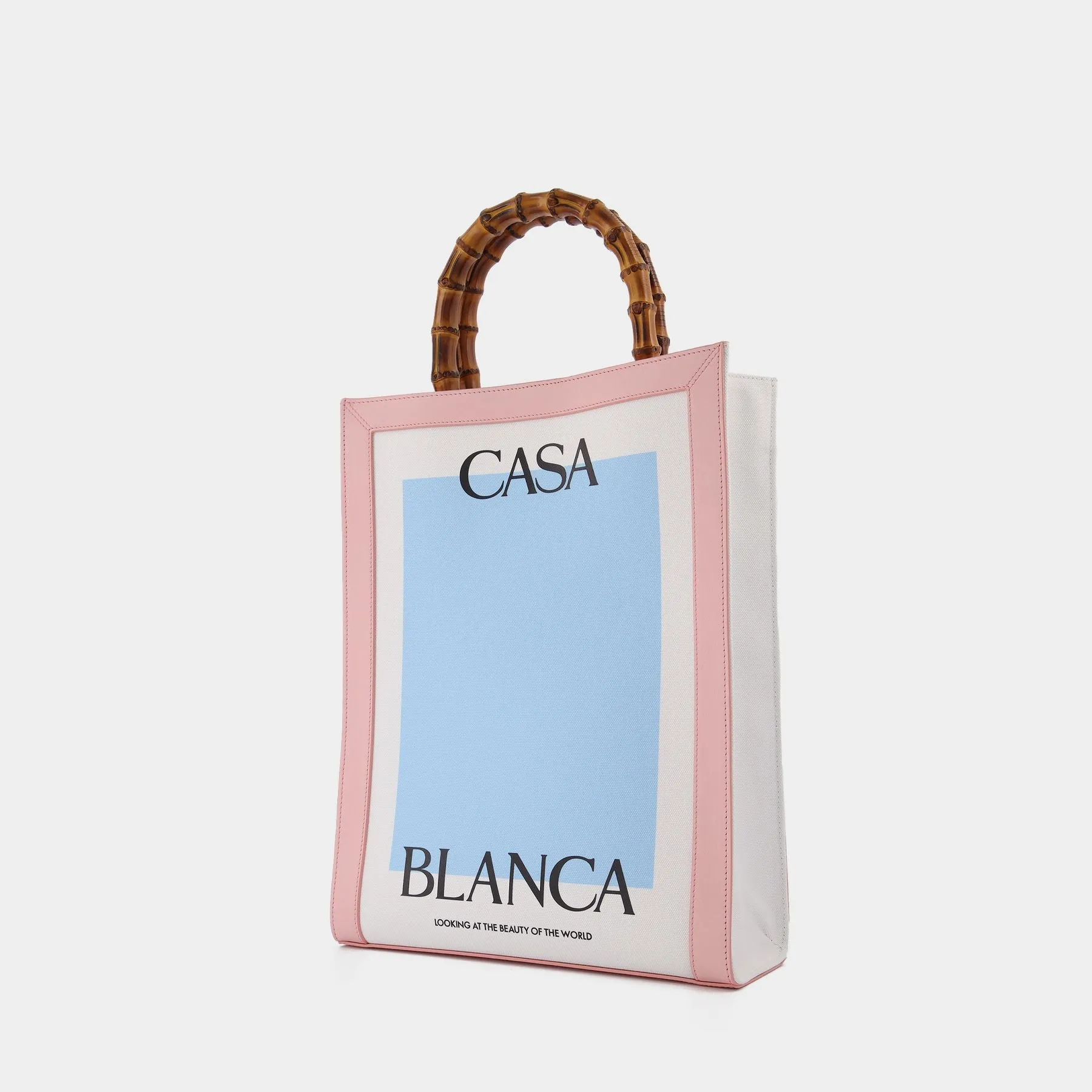 Casablanca  Casa Tote in Pink. White and Light Blue Lambskin with Cotton Handle