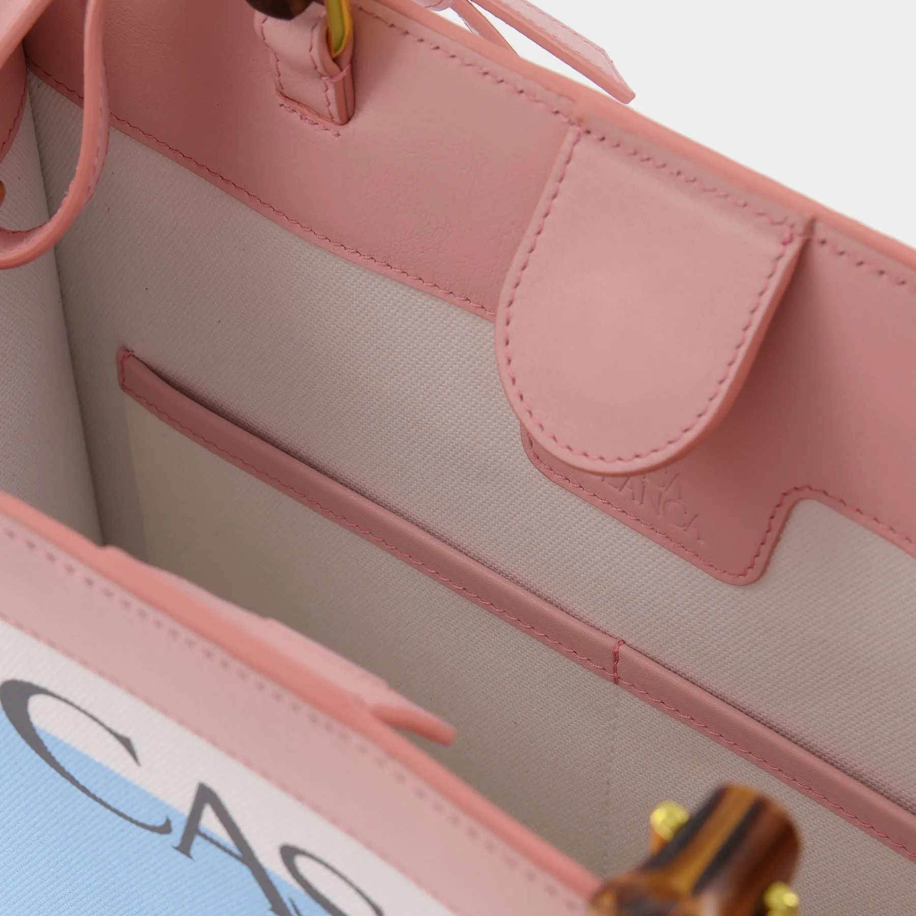 Casablanca  Casa Tote in Pink. White and Light Blue Lambskin with Cotton Handle