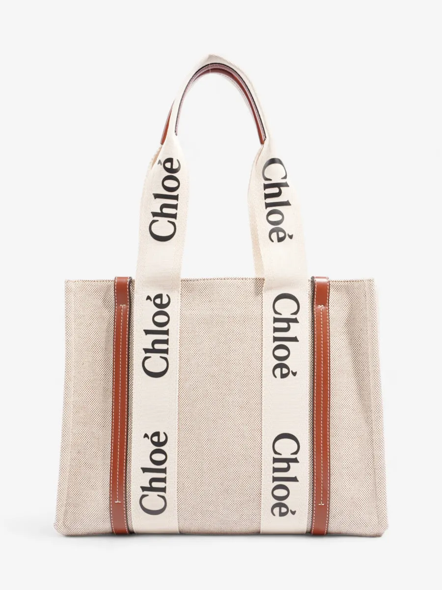 Chloe Woody Tote Beige / Brown / Black Linen Medium