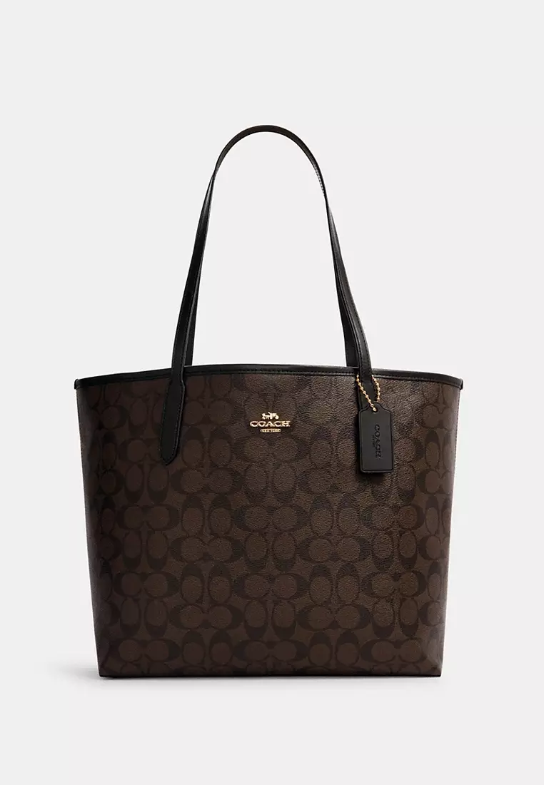 Coach Coach City Tote In Signature Canvas - Dark Brown