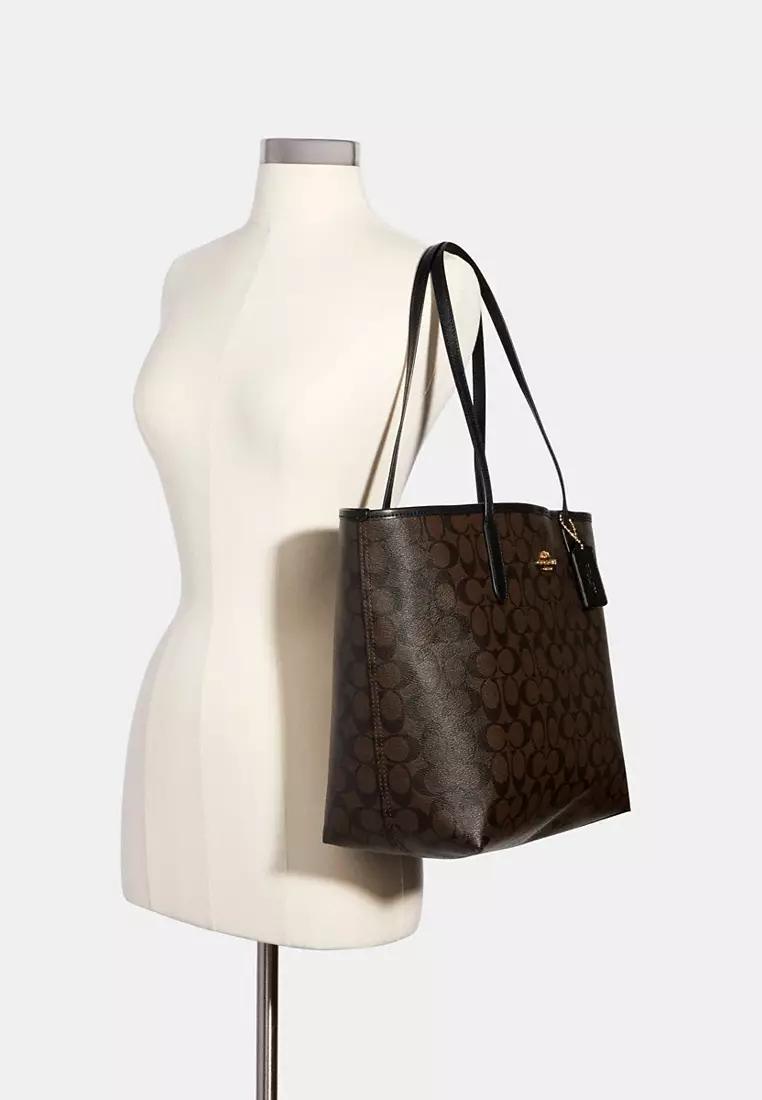 Coach Coach City Tote In Signature Canvas - Dark Brown