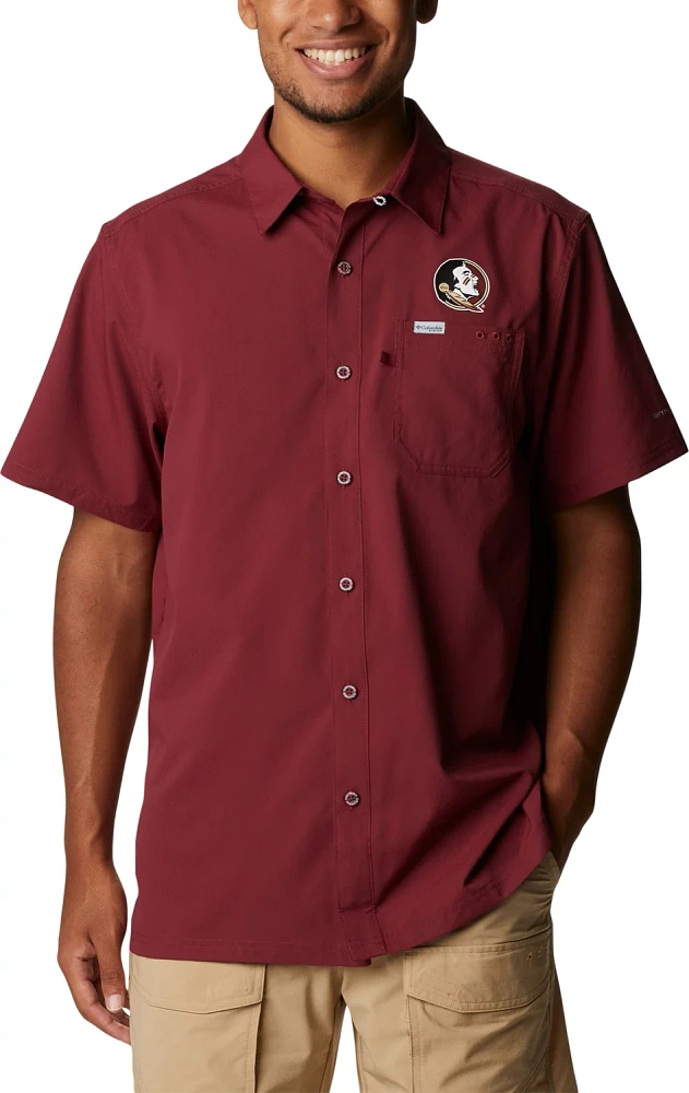 Columbia Sportswear Men's Florida State University Slack Tide Flag Camp Button Down Shirt