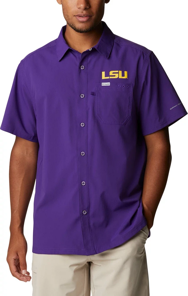 Columbia Sportswear Men's Louisiana State University Slack Tide Flag Camp Button Down Shirt