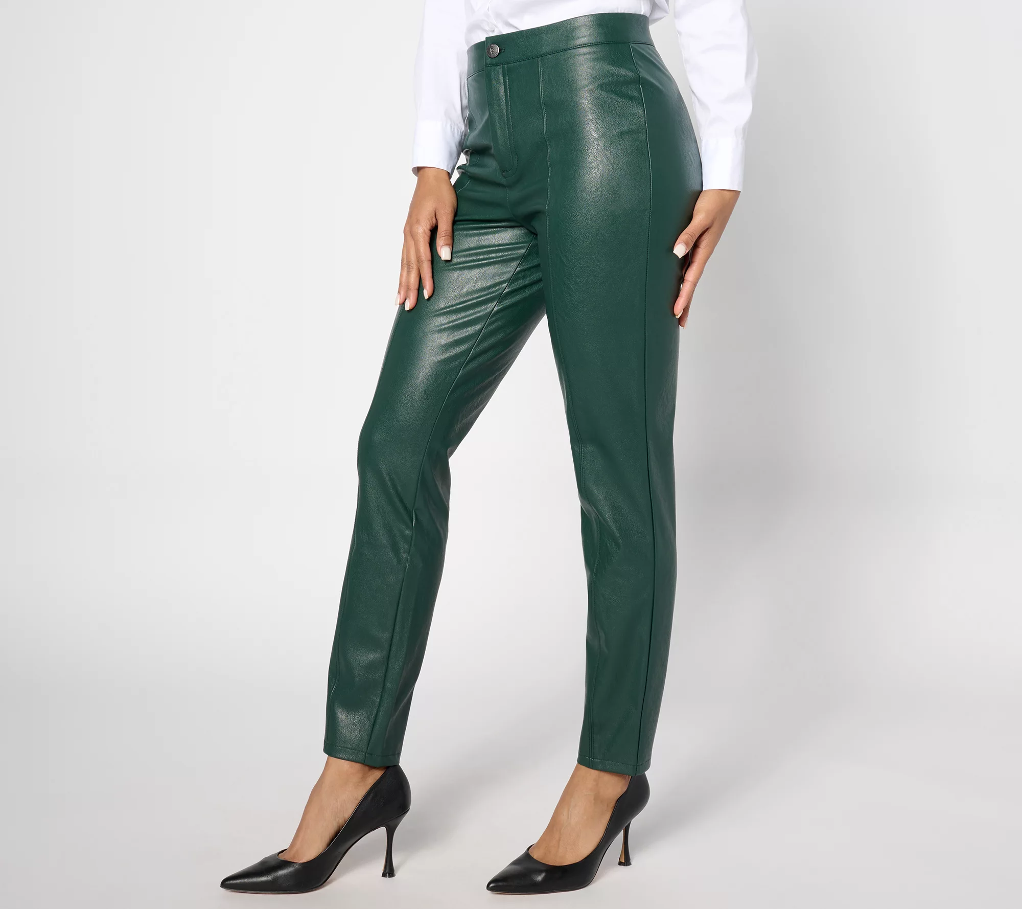 Dennis Basso Regular Faux Leather Slim Leg Pants