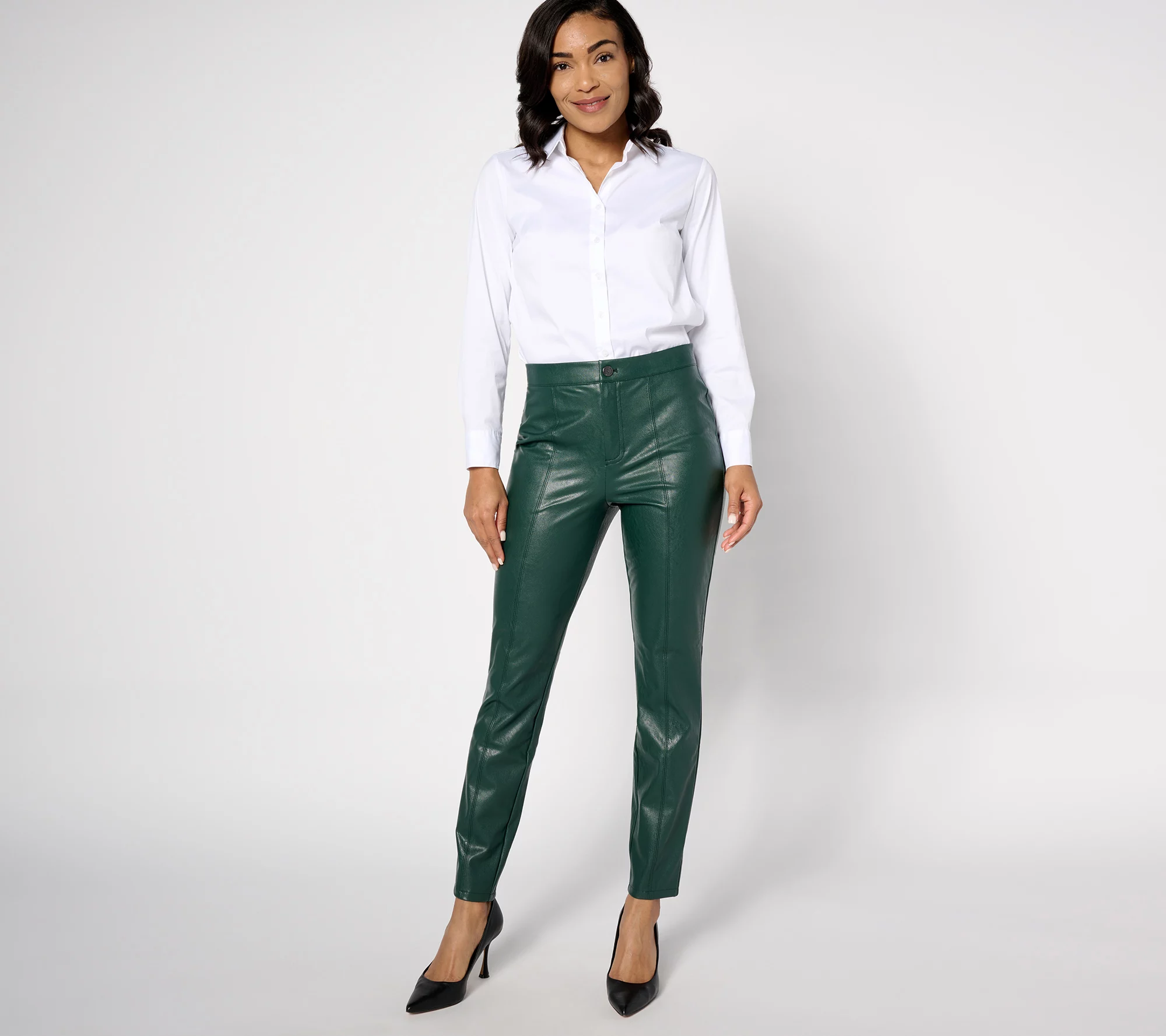 Dennis Basso Regular Faux Leather Slim Leg Pants