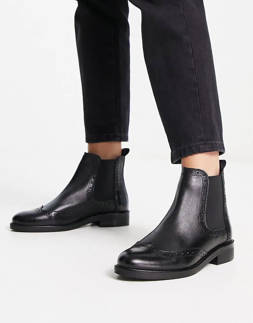 Dune London brogue detail chelsea boot in black