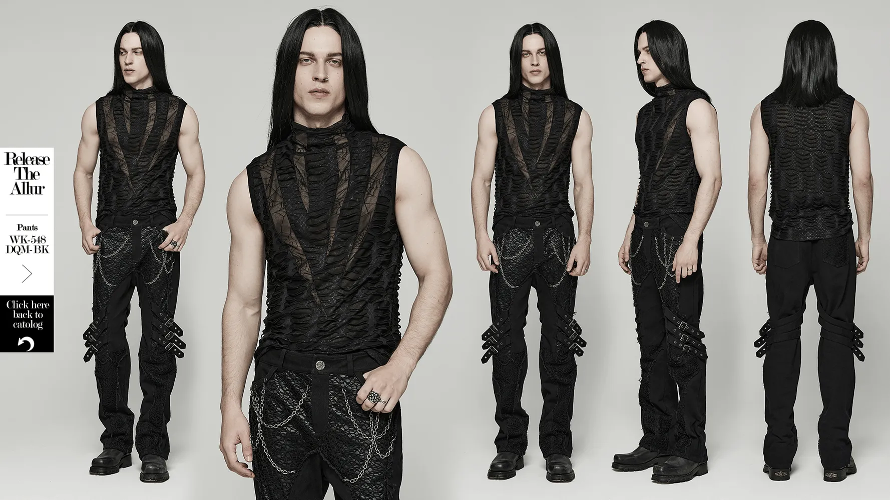 Edgy Men's Asymmetric Mesh Sleeveless Gothic Top