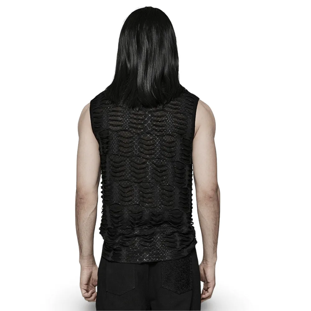 Edgy Men's Asymmetric Mesh Sleeveless Gothic Top