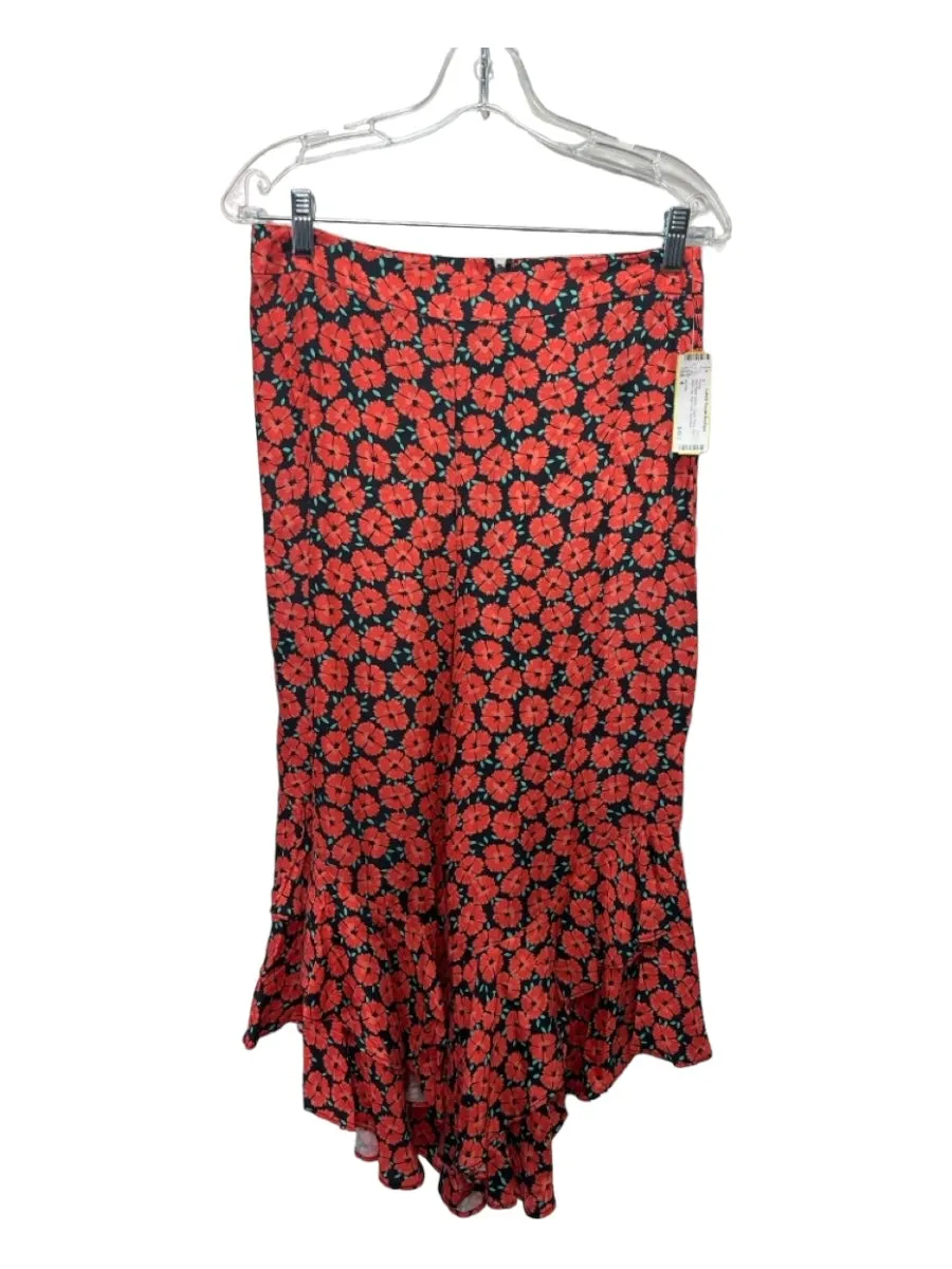 ett:twa Size 4 Red Black Green Cupro Floral Back Zip Wide Leg High Rise Pants