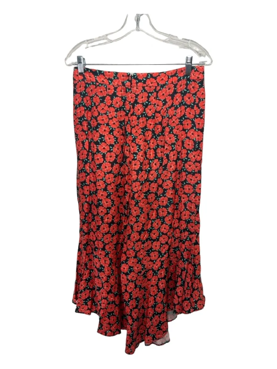 ett:twa Size 4 Red Black Green Cupro Floral Back Zip Wide Leg High Rise Pants