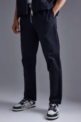 Fixed Waistband Zip Up Straight Leg Pants