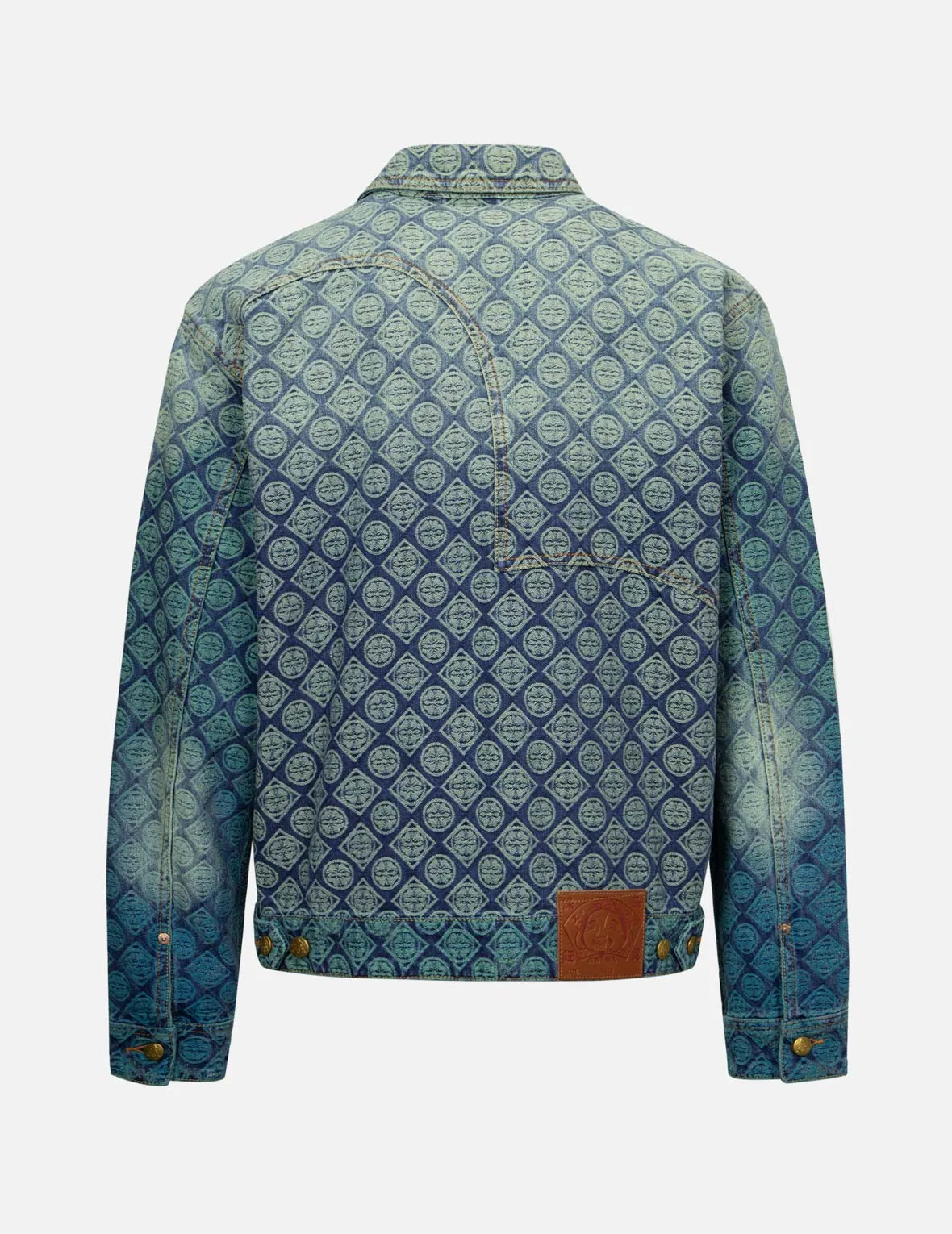 Gradient Allover Kamon Jacquard and Seagull Embrodiery Relax Fit Denim Jacket