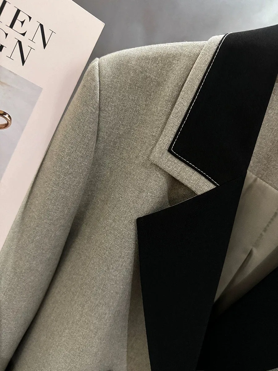 Gray high-end texture contrast stitching suit jacket for women 2024 spring new style this year's popular chic suit autumn