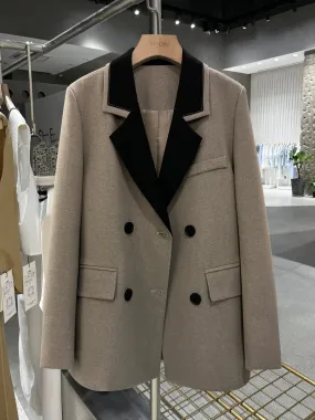 Gray high-end texture contrast stitching suit jacket for women 2024 spring new style this year's popular chic suit autumn