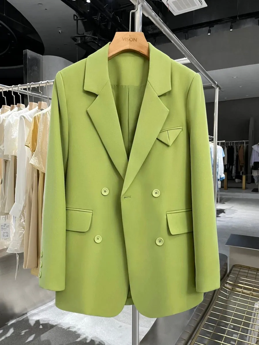 Green British style suit jacket for women 2023 spring and autumn new age-reducing street-style Korean design niche suit