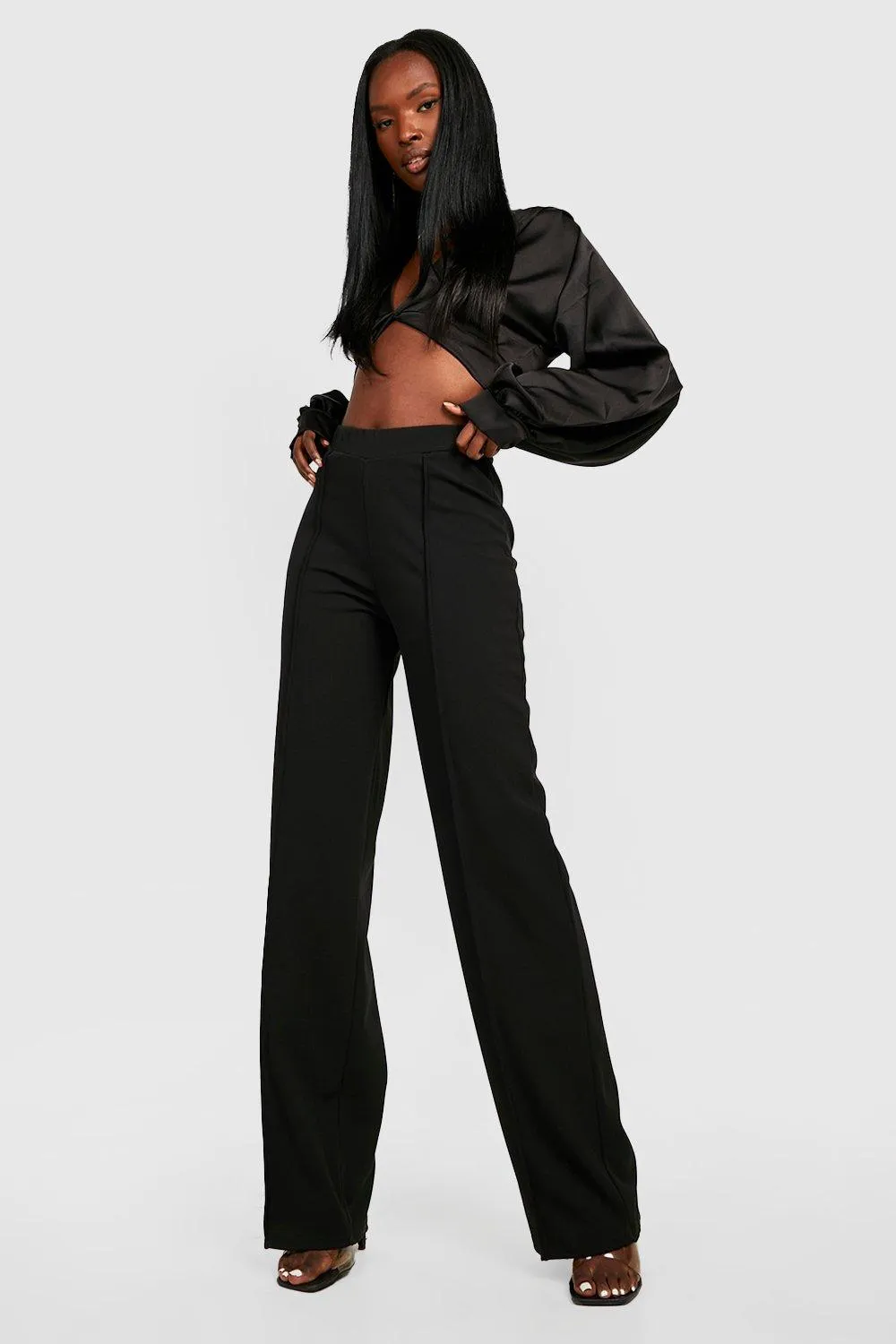 High Waisted Pin Tuck Wide Full Length Pants