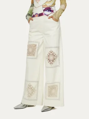 Hollow Lace Embroidered Patchwork Straight Wide-leg Pants