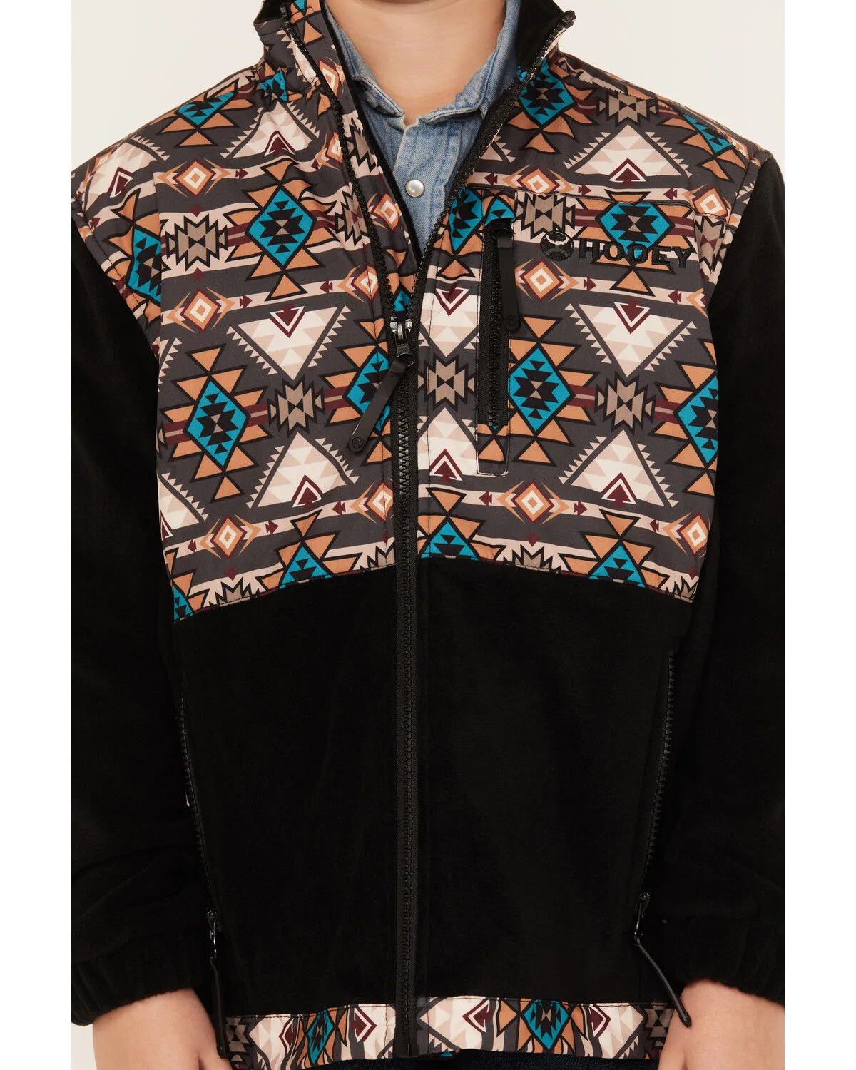 Hooey Boys' Southwestern Print Color Block Zip Softshell Jacket