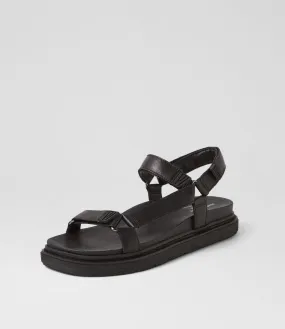 HUSH PUPPIES Fit Black Leather Sandals