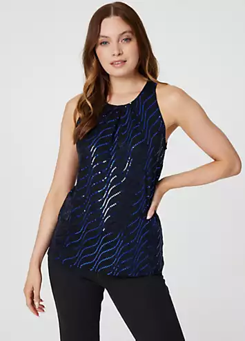 Izabel London Blue Embellished Sleeveless Top | Grattan