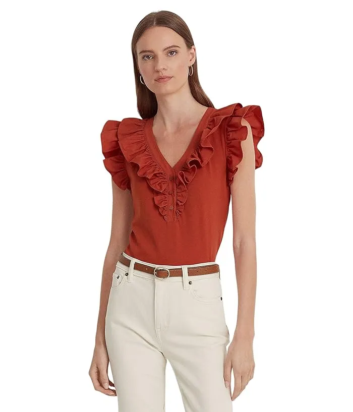 LAUREN Ralph Lauren Ruffle-Trim Cotton Sleeveless Top