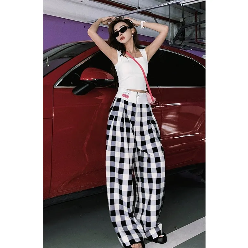 Li Li Li Wanjun spliced drapey wide-leg pants for women summer new dopamine wear casual loose floor mopping pants