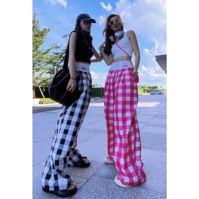 Li Li Li Wanjun spliced drapey wide-leg pants for women summer new dopamine wear casual loose floor mopping pants