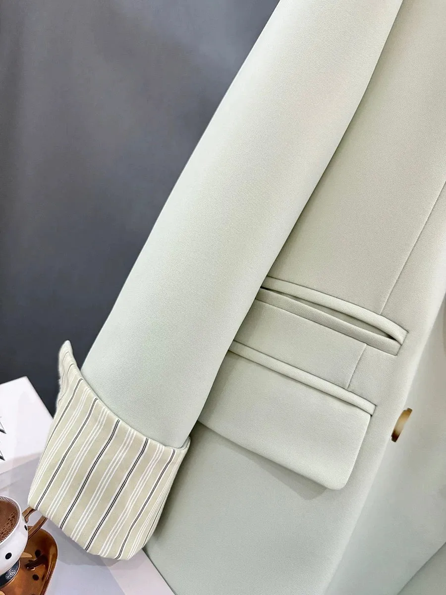 Light green striped sleeve design niche suit jacket for women 2024 new spring and autumn fresh age-reducing suit trend