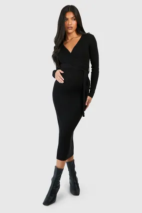 Maternity Knitted Wrap Midi Dress