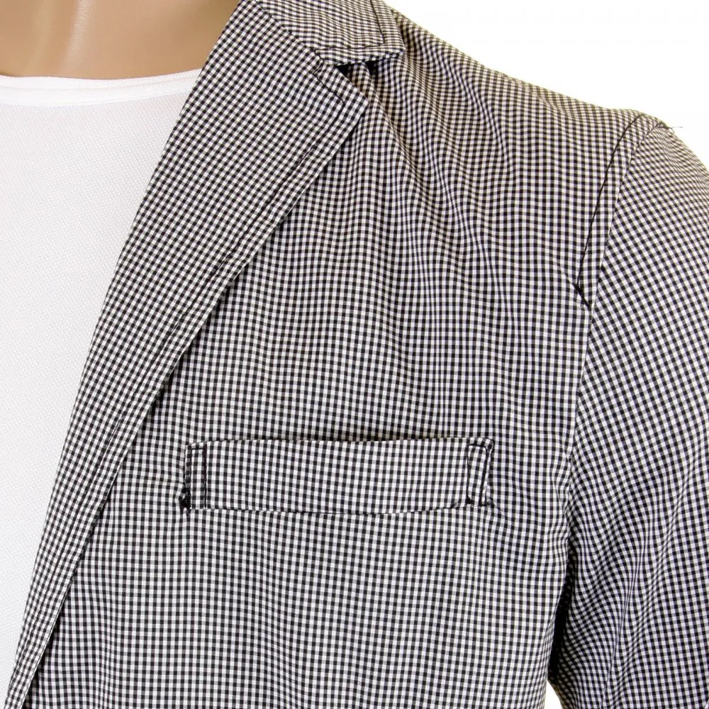 Mens Black And White Fine Check Slimmer Fit Cotton Lightweight Jacket