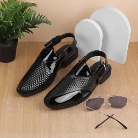 Metro Men Black Ethnic Pathani Sandals